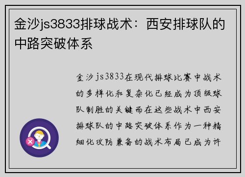金沙js3833排球战术：西安排球队的中路突破体系